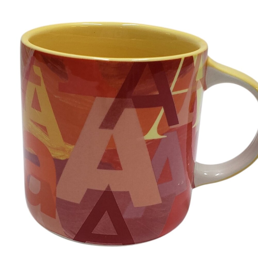 🔷️Anthropologie Coffee Tea Mug Letter A Graphic Red Pink Yellow